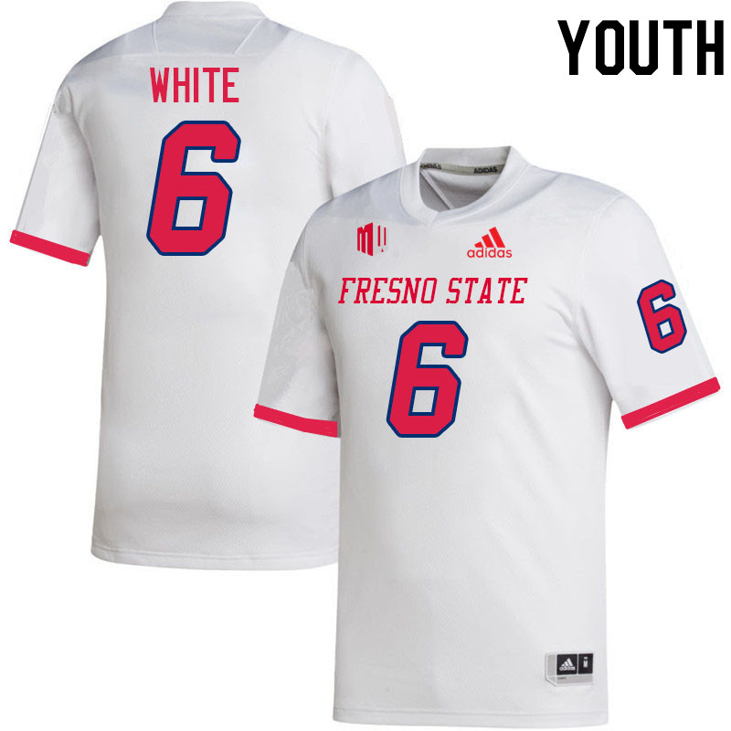 Youth #6 Damarrion White Fresno State Bulldogs College Football Jerseys Stitched-White